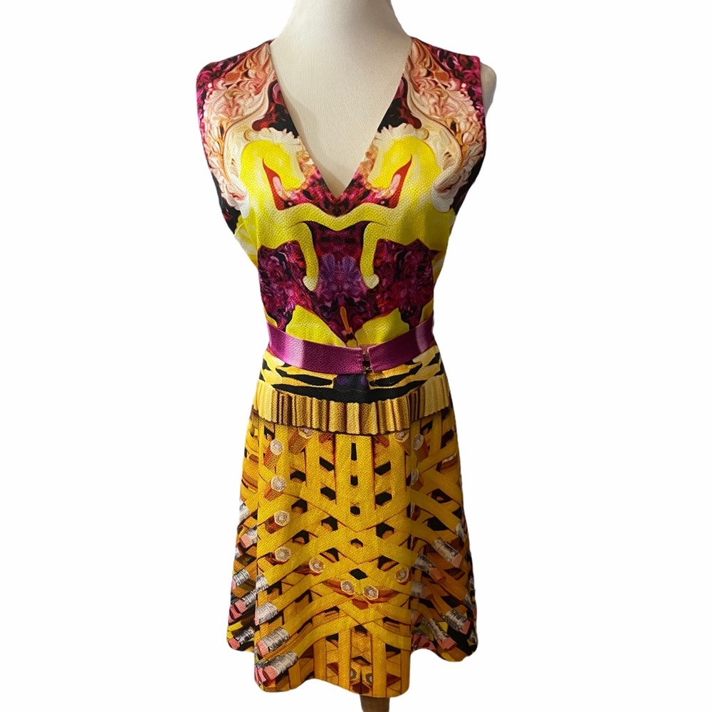 MARY KATRANTZOU Printed Belted Dress - Size 12